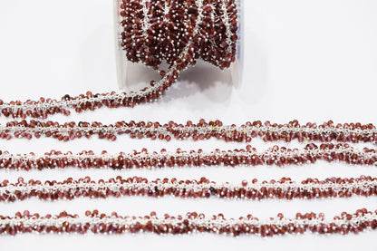 Mozambique Garnet Faceted Round Shape Grape Chain , 3 mm , RB-6584