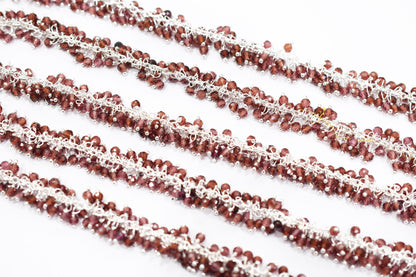 Mozambique Garnet Faceted Round Shape Grape Chain , 3 mm , RB-6584