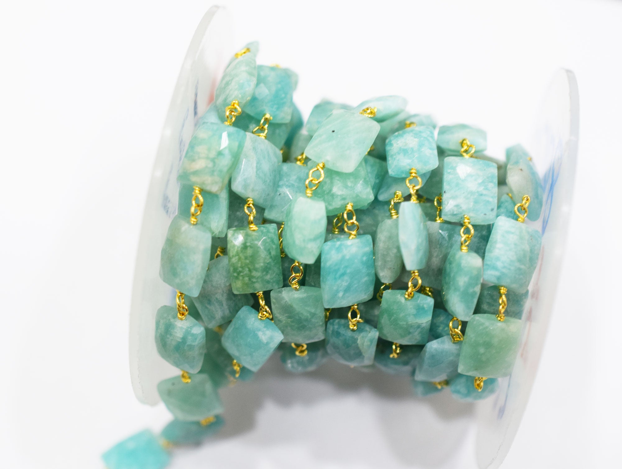 Amazonite Faceted Cushion Shape Rosary Beaded Chain , 9x10 mm , RB-6585
