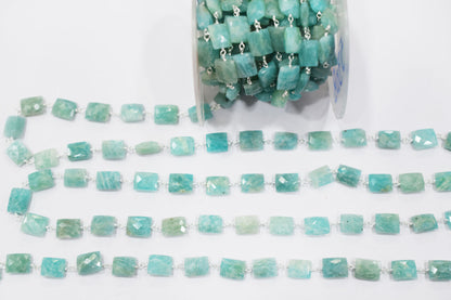 Amazonite Faceted Cushion Shape Rosary Beaded Chain , 9x10 mm , RB-6585