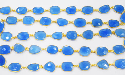 Baby Blue Chalcedony Slice Shape Connector Chain , 13x14 - 14x16 mm , RB-6586