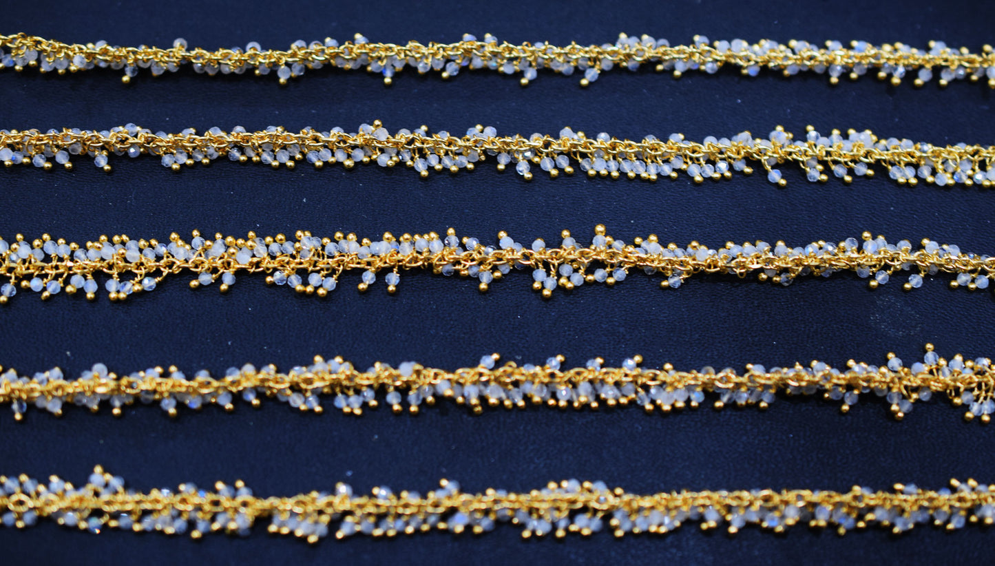 Rainbow Moonstone Faceted Round Shape Grape Chain , 2 mm , RB-6587