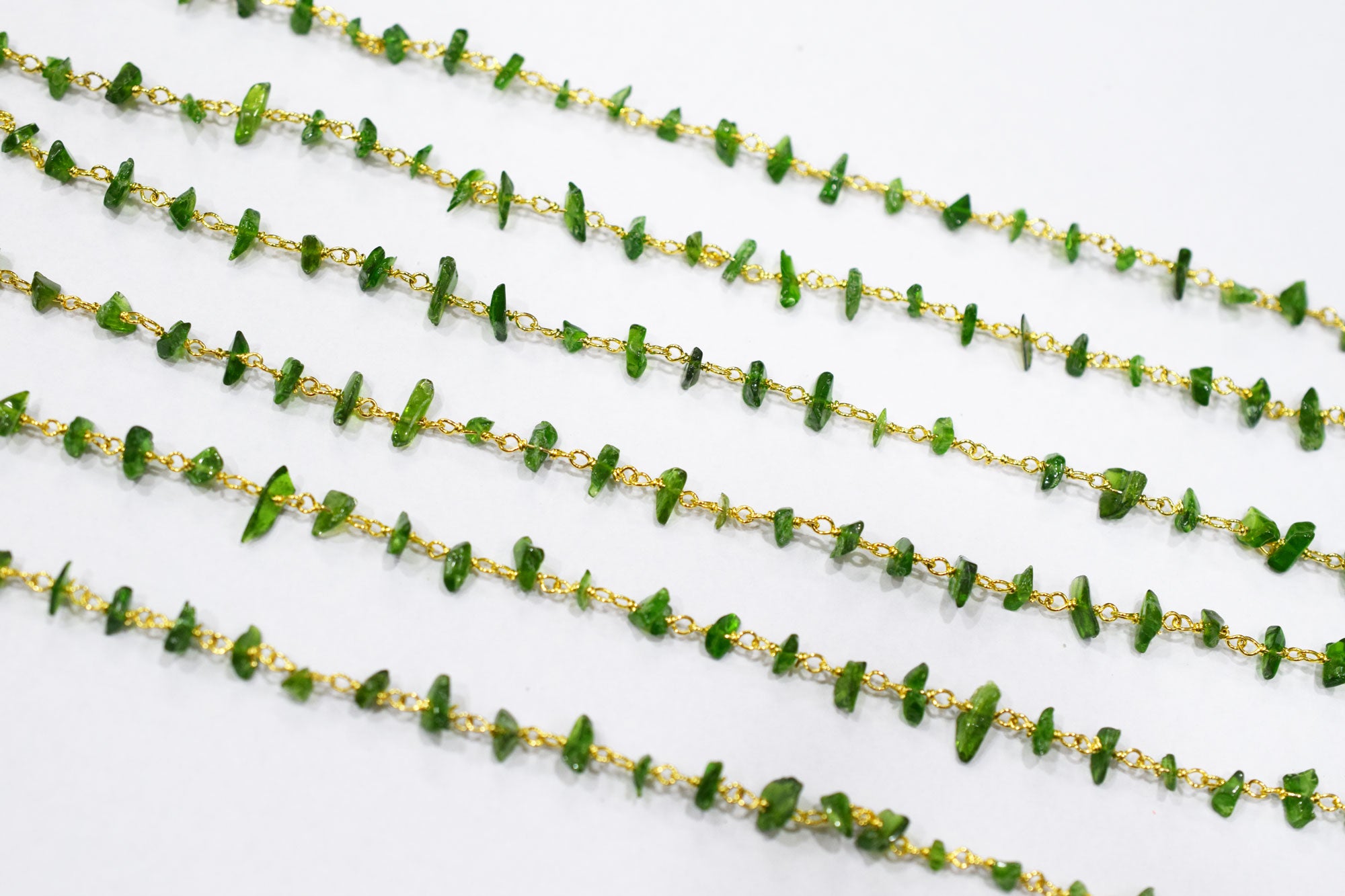 Chrome Diopside Rough Nuggets Rosary Beaded Chain , 3 - 5 mm , RB-6588
