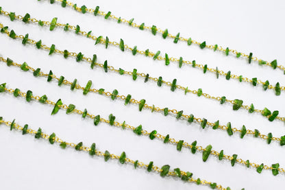 Chrome Diopside Rough Nuggets Rosary Beaded Chain , 3 - 5 mm , RB-6588