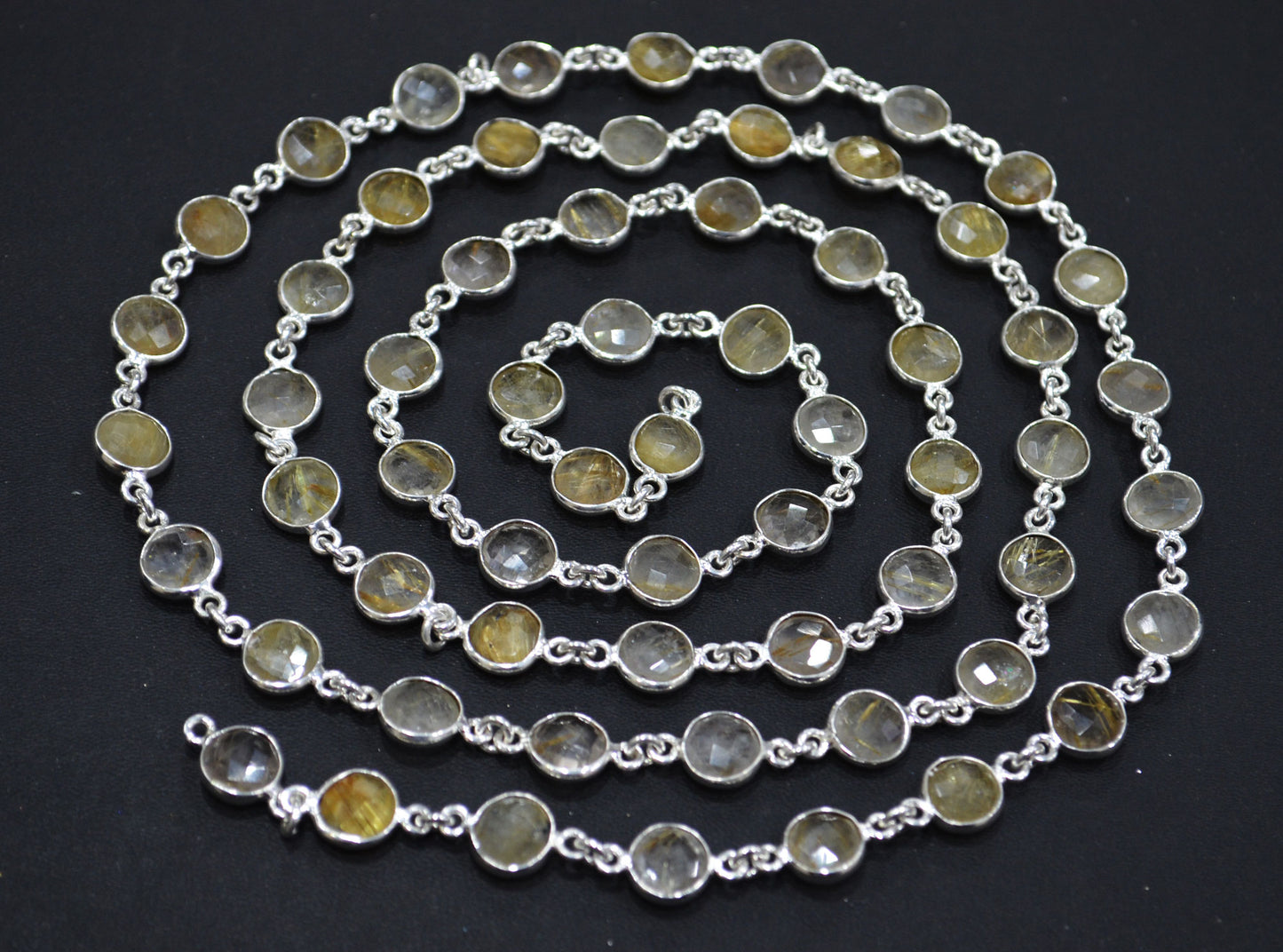 Golden Rutile Faceted Coin Shape Connector Chain , 8 mm , RB-6591