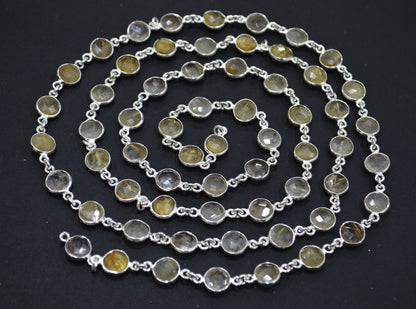 Golden Rutile Faceted Coin Shape Connector Chain , 8 mm , RB-6591