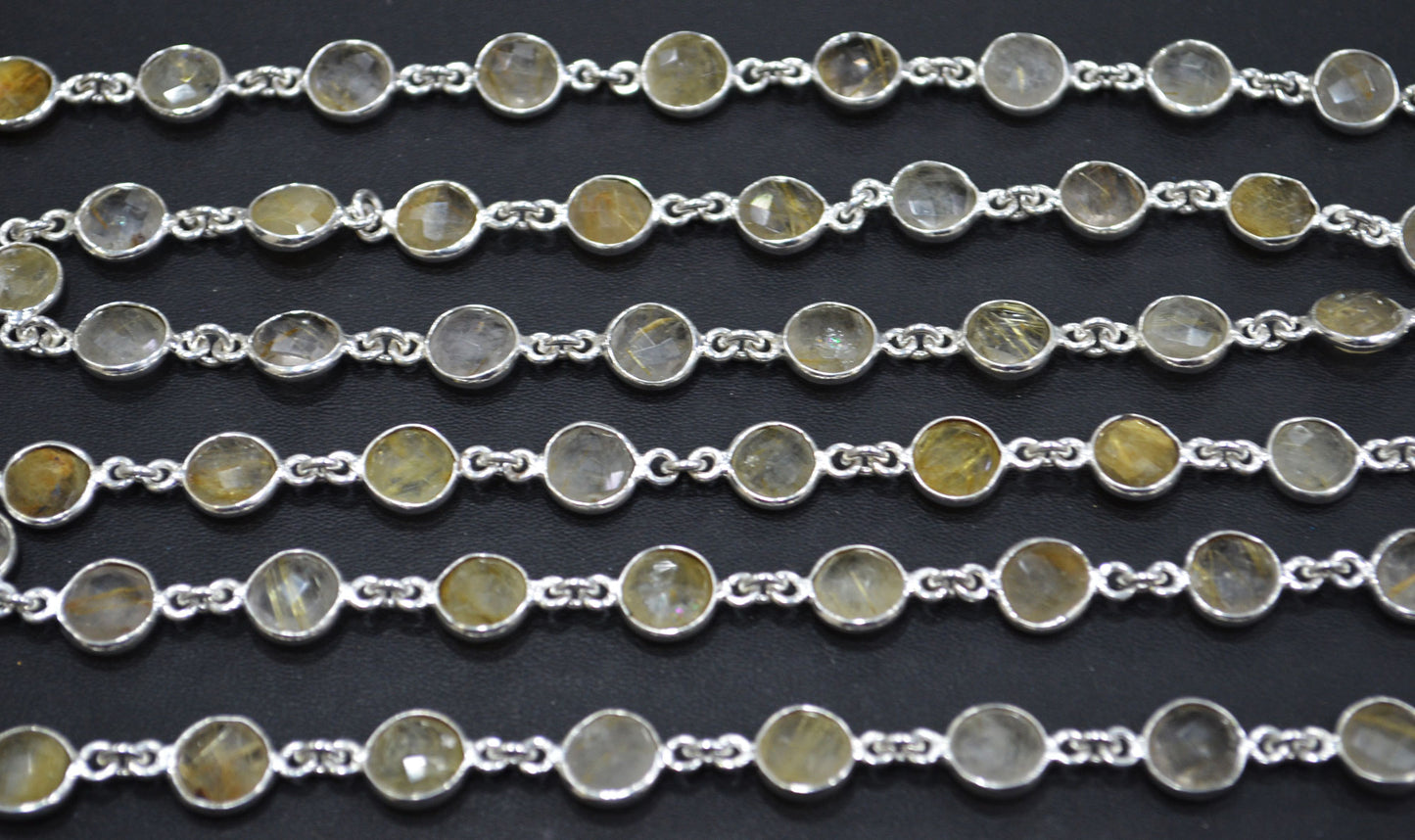Golden Rutile Faceted Coin Shape Connector Chain , 8 mm , RB-6591