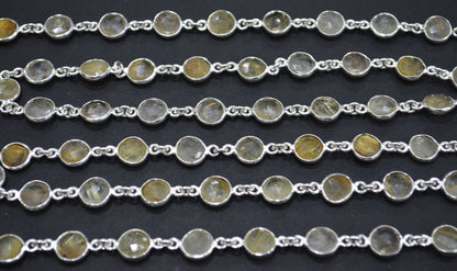 Golden Rutile Faceted Coin Shape Connector Chain , 8 mm , RB-6591