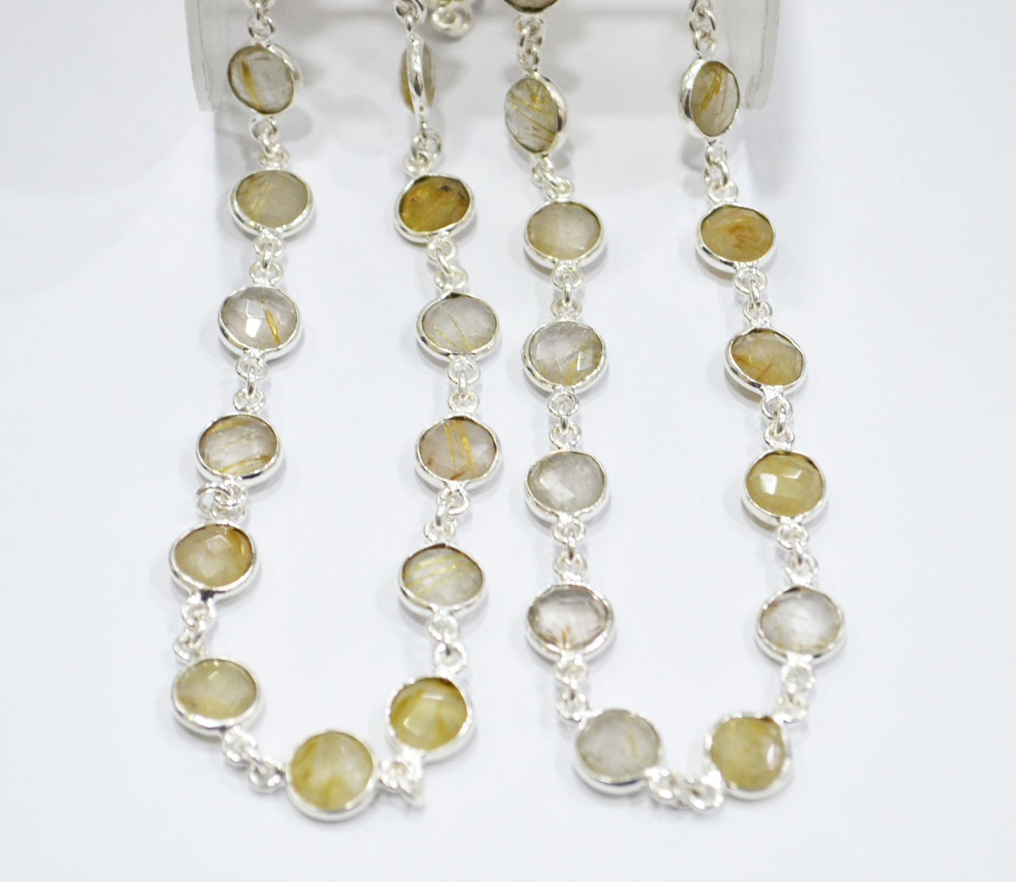 Golden Rutile Faceted Coin Shape Connector Chain , 8 mm , RB-6591