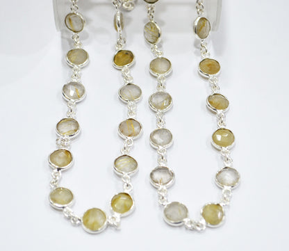 Golden Rutile Faceted Coin Shape Connector Chain , 8 mm , RB-6591