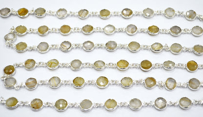 Golden Rutile Faceted Coin Shape Connector Chain , 8 mm , RB-6591