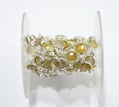 Golden Rutile Faceted Coin Shape Connector Chain , 8 mm , RB-6591