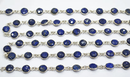 Lapis Lazuli Faceted Coin Shape Connector Chain , 8 mm , RB-6593