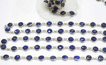 Lapis Lazuli Faceted Coin Shape Connector Chain , 8 mm , RB-6593
