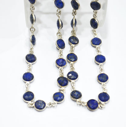 Lapis Lazuli Faceted Coin Shape Connector Chain , 8 mm , RB-6593