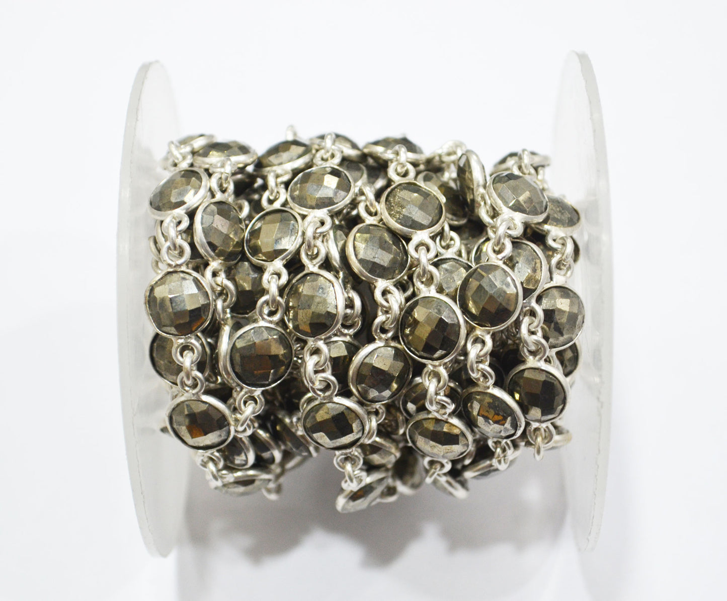 Pyrite Faceted Coin Shape Connector Chain , 8 mm , RB-6594