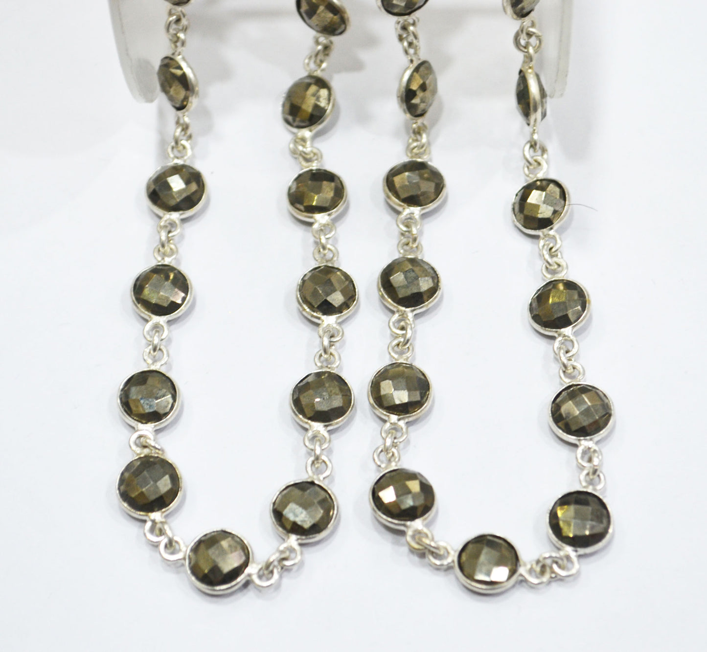 Pyrite Faceted Coin Shape Connector Chain , 8 mm , RB-6594