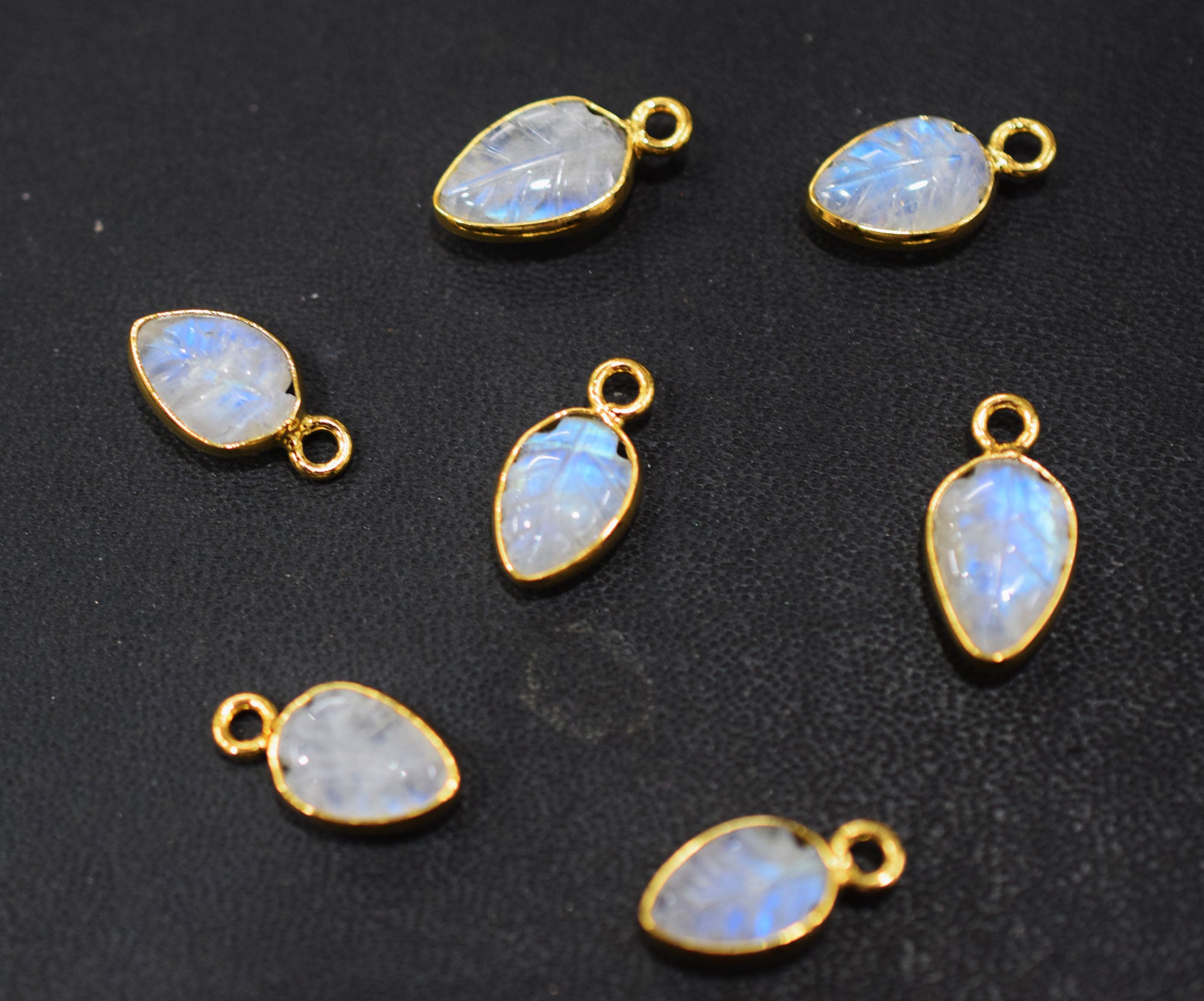 Rainbow Moonstone Hand Carved Leaf Shape Connector , Sold By Piece , 8x12 mm , RB-6609
