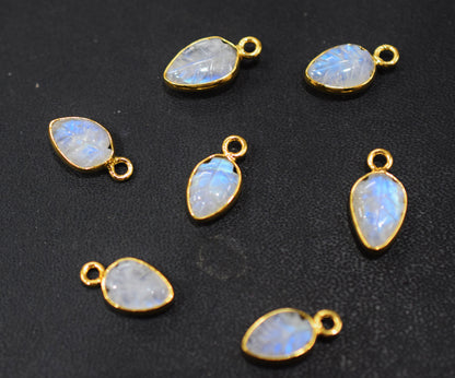 Rainbow Moonstone Hand Carved Leaf Shape Connector , Sold By Piece , 8x12 mm , RB-6609