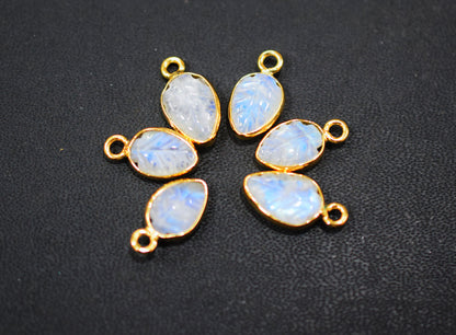 Rainbow Moonstone Hand Carved Leaf Shape Connector , Sold By Piece , 8x12 mm , RB-6609