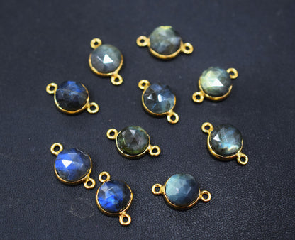 Flashy Labradorite Faceted Coin Shape Connector , Sold By Piece , 10 mm , RB-6624