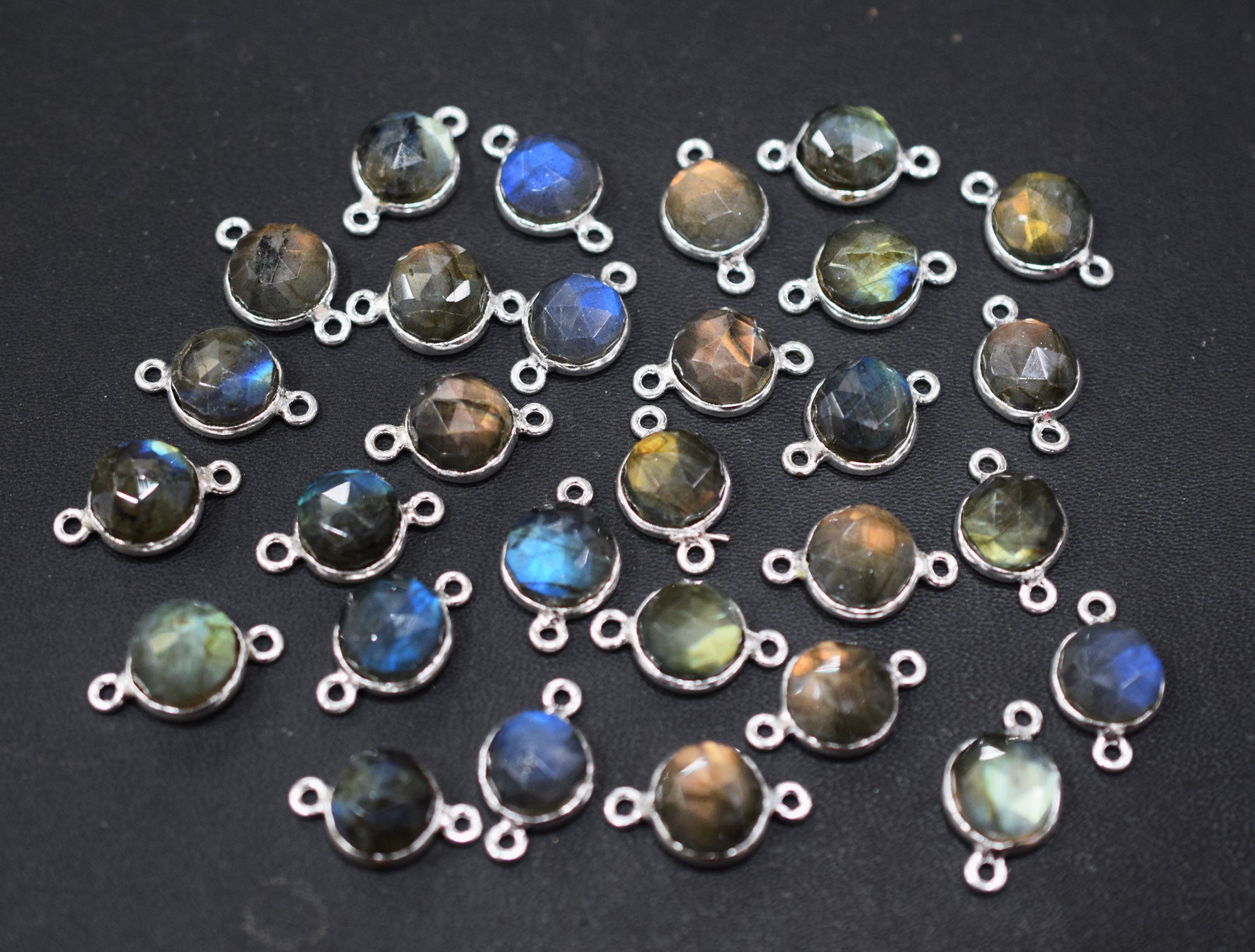 Flashy Labradorite Faceted Coin Shape Connector , Sold By Piece , 10 mm , RB-6624