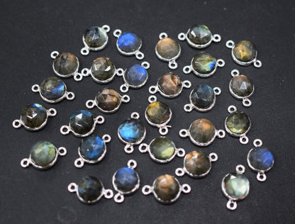 Flashy Labradorite Faceted Coin Shape Connector , Sold By Piece , 10 mm , RB-6624