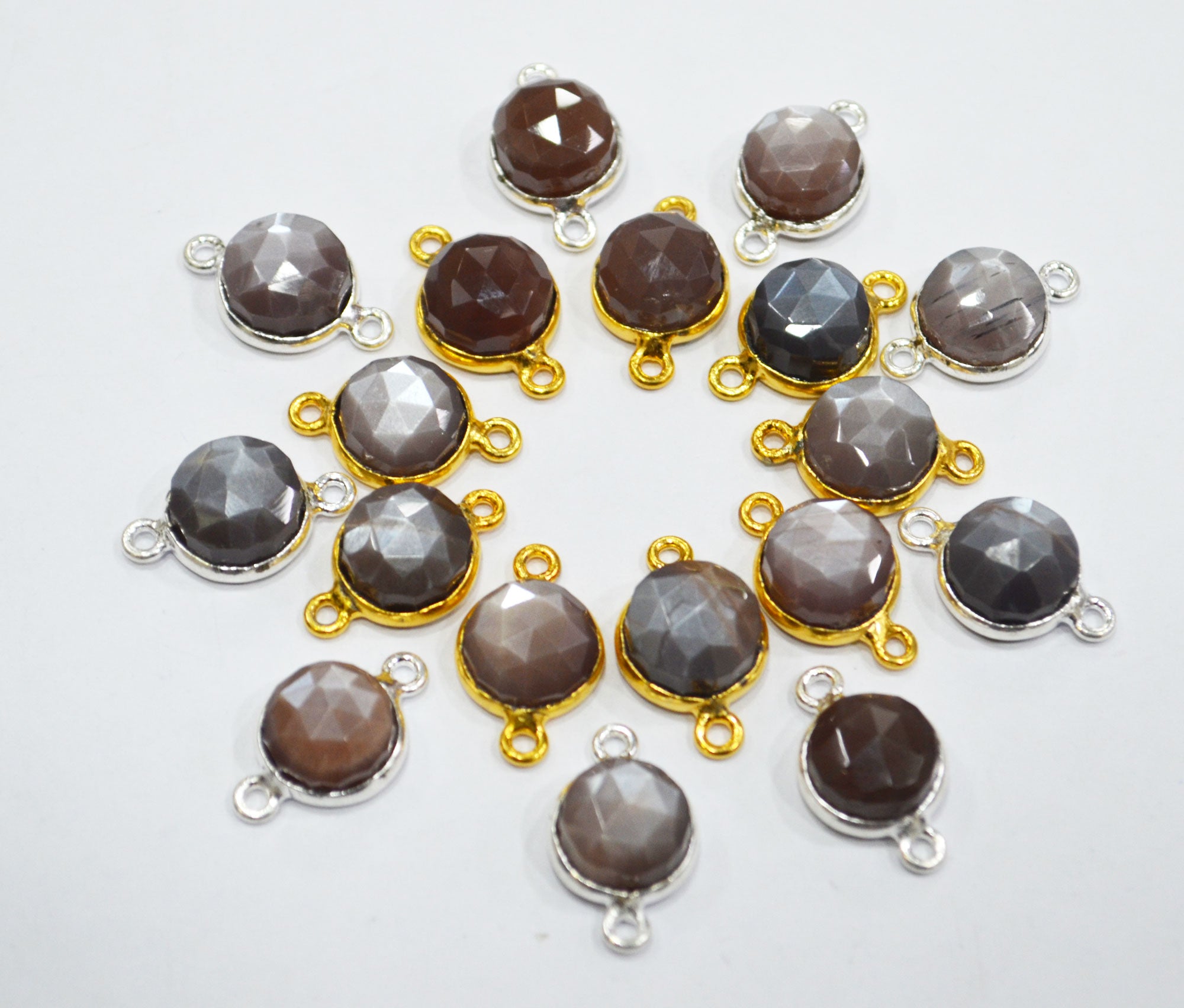 Chocolate Moonstone Faceted Coin Shape Connector , Sold By Piece , 12 mm , RB-6634