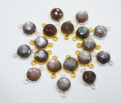 Chocolate Moonstone Faceted Coin Shape Connector , Sold By Piece , 12 mm , RB-6634