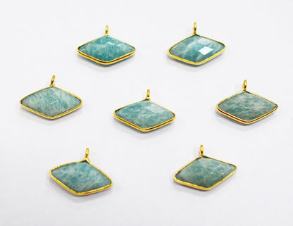 Amazonite Faceted Diamond Shape Single Bail Connector , Sold By Piece , 21 mm , RB-6636