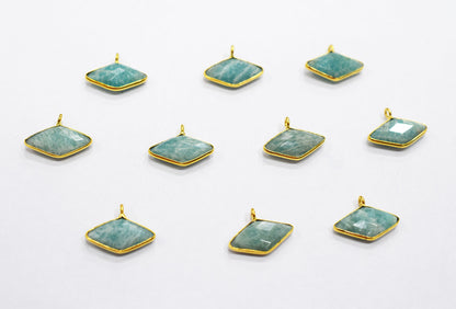 Amazonite Faceted Diamond Shape Single Bail Connector , Sold By Piece , 21 mm , RB-6636