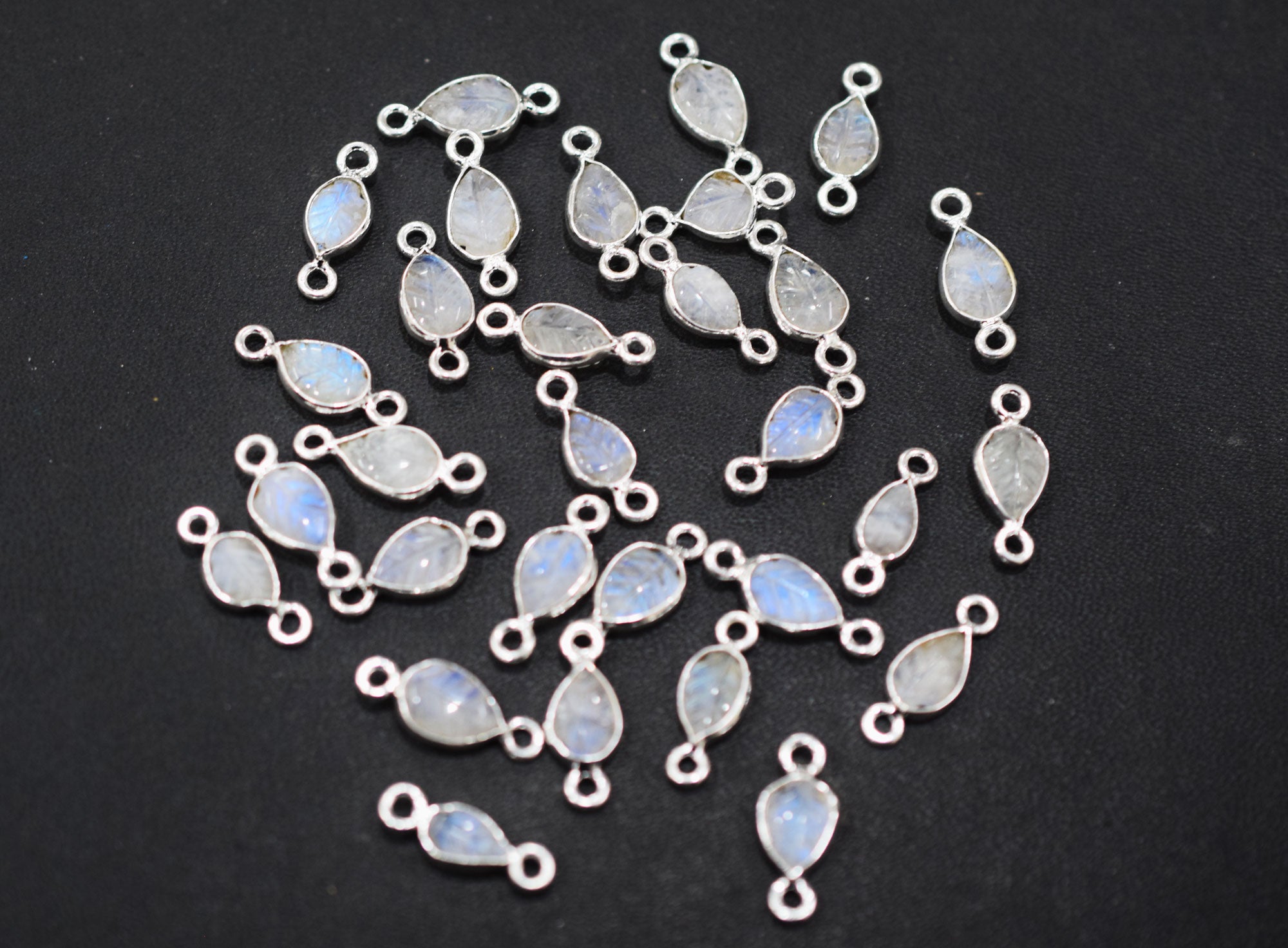 Rainbow Moonstone Hand Carved Leaf Shape Connector , Sold By Piece , 5x6 - 8x10 mm , RB-6641