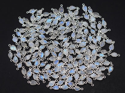 Rainbow Moonstone Hand Carved Leaf Shape Connector , Sold By Piece , 8x10 - 9x12 mm , RB-6642