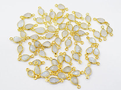Rainbow Moonstone Hand Carved Leaf Shape Connector , Sold By Piece , 8x10 - 9x12 mm , RB-6642