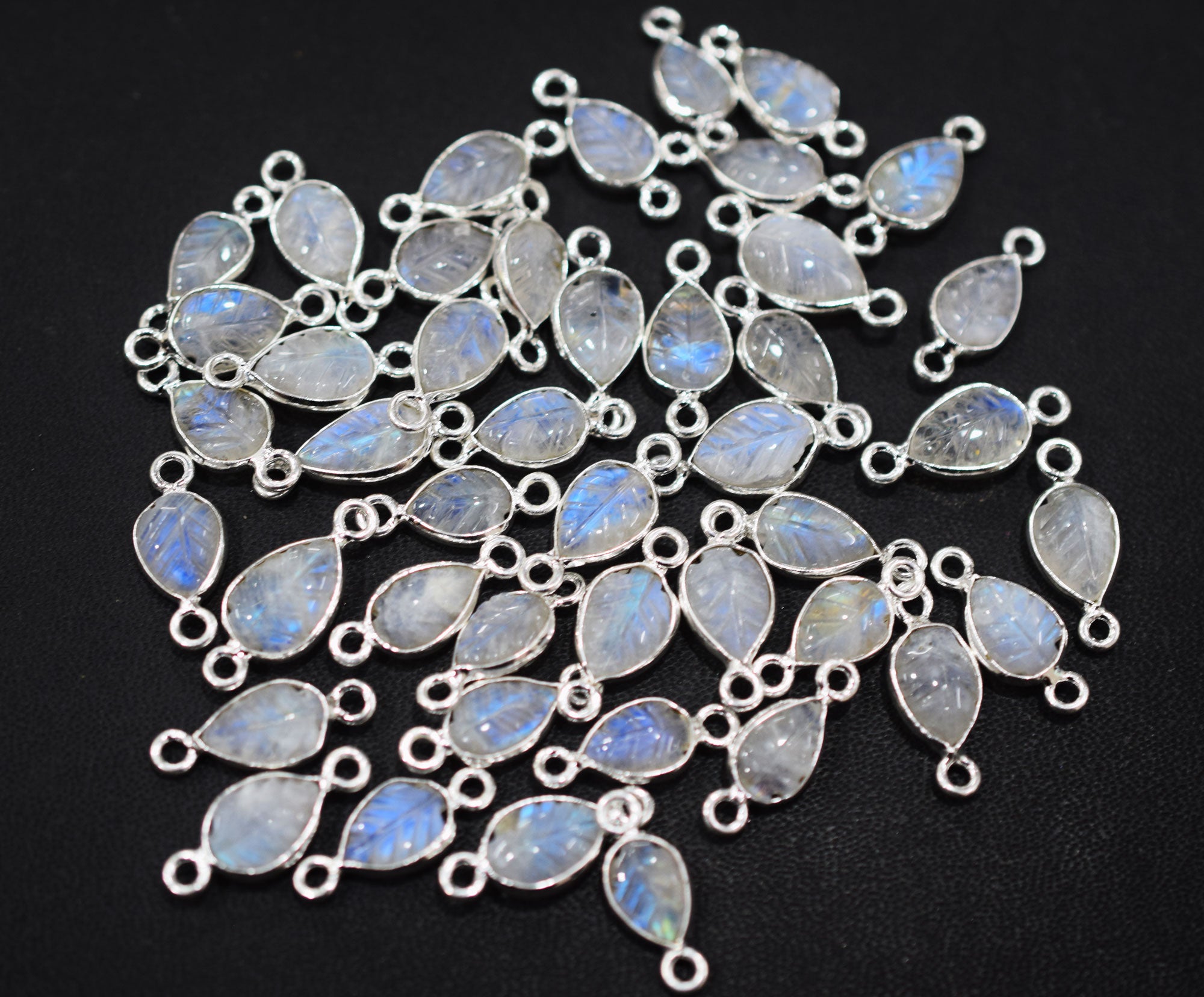 Rainbow Moonstone Hand Carved Leaf Shape Connector , Sold By Piece , 8x10 - 9x12 mm , RB-6642