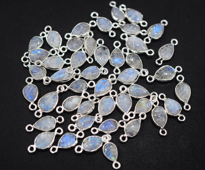 Rainbow Moonstone Hand Carved Leaf Shape Connector , Sold By Piece , 8x10 - 9x12 mm , RB-6642