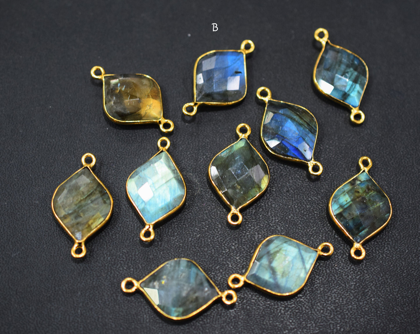 Flashy Labradorite Faceted Flat Dew Drops Shape Double Bail Connector , Labradorite Single Bail Bezel Connector , Sold By Piece , 20 mm , RB-6643