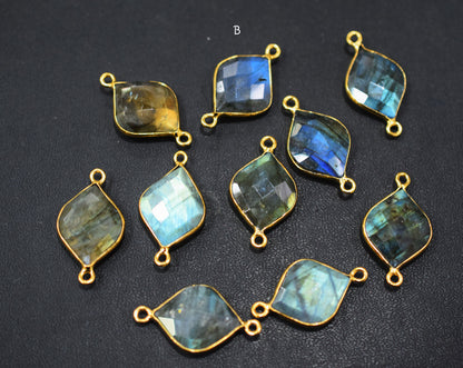 Flashy Labradorite Faceted Flat Dew Drops Shape Double Bail Connector , Labradorite Single Bail Bezel Connector , Sold By Piece , 20 mm , RB-6643