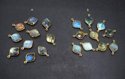 Flashy Labradorite Faceted Flat Dew Drops Shape Double Bail Connector , Labradorite Single Bail Bezel Connector , Sold By Piece , 20 mm , RB-6643