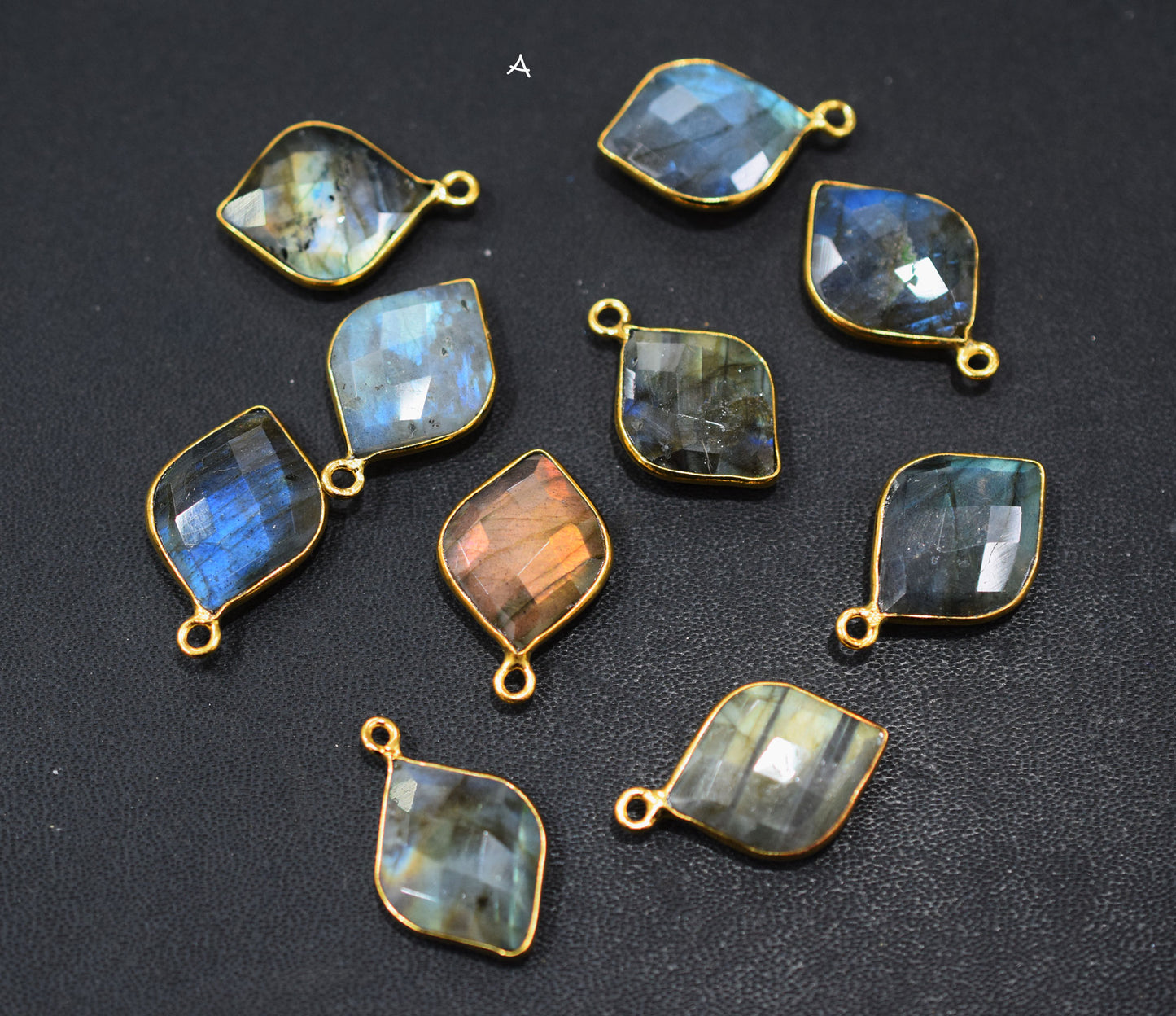 Flashy Labradorite Faceted Flat Dew Drops Shape Double Bail Connector , Labradorite Single Bail Bezel Connector , Sold By Piece , 20 mm , RB-6643