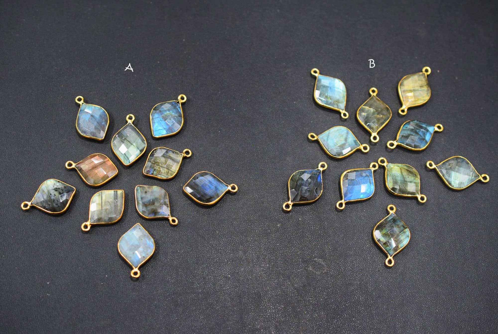 Flashy Labradorite Faceted Flat Dew Drops Shape Double Bail Connector , Labradorite Single Bail Bezel Connector , Sold By Piece , 20 mm , RB-6643