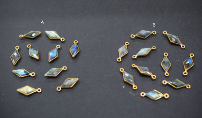 Labradorite Faceted Diamond Shape Double Bail Connector , Labradorite Single Bail Bezel Connector , Sold By Piece , 17 mm , RB-6644
