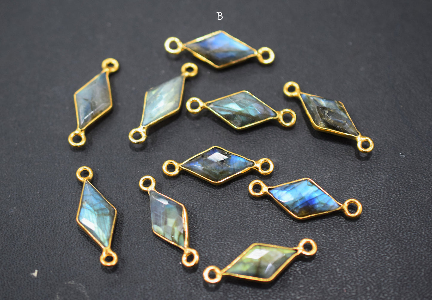 Labradorite Faceted Diamond Shape Double Bail Connector , Labradorite Single Bail Bezel Connector , Sold By Piece , 17 mm , RB-6644