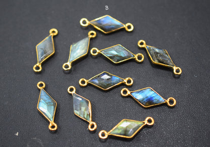 Labradorite Faceted Diamond Shape Double Bail Connector , Labradorite Single Bail Bezel Connector , Sold By Piece , 17 mm , RB-6644