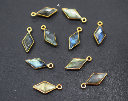 Labradorite Faceted Diamond Shape Double Bail Connector , Labradorite Single Bail Bezel Connector , Sold By Piece , 17 mm , RB-6644