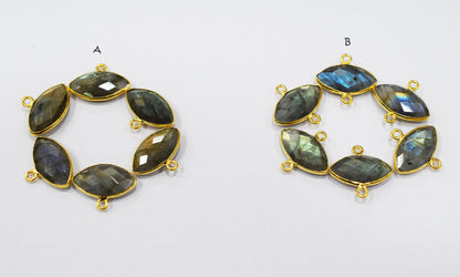 Labradorite Faceted Marquise Shape Double Bail Connector , Labradorite Single Bail Bezel Connector , Sold By Piece , 10x20 mm , RB-6645