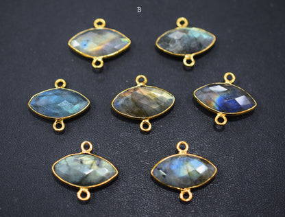 Labradorite Faceted Marquise Shape Double Bail Connector , Labradorite Single Bail Bezel Connector , Sold By Piece , 10x20 mm , RB-6645