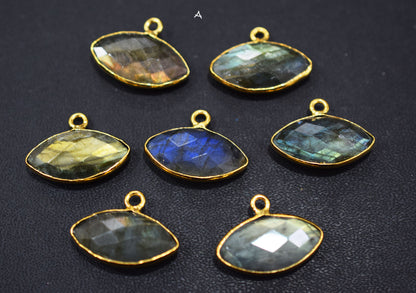 Labradorite Faceted Marquise Shape Double Bail Connector , Labradorite Single Bail Bezel Connector , Sold By Piece , 10x20 mm , RB-6645