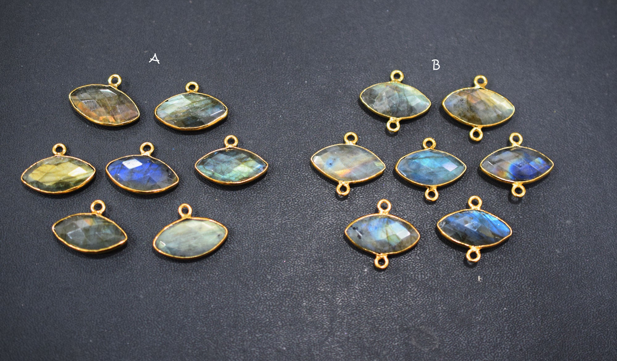 Labradorite Faceted Marquise Shape Double Bail Connector , Labradorite Single Bail Bezel Connector , Sold By Piece , 10x20 mm , RB-6645