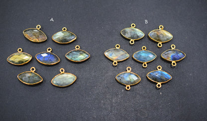 Labradorite Faceted Marquise Shape Double Bail Connector , Labradorite Single Bail Bezel Connector , Sold By Piece , 10x20 mm , RB-6645